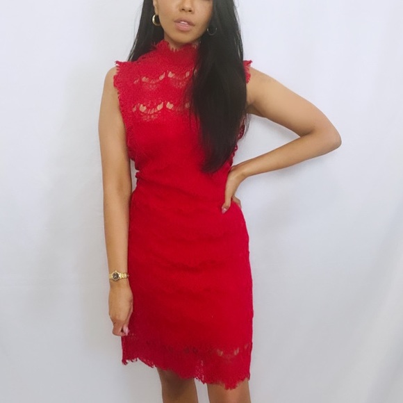 Free People | Red "Daydream" Lace Sleeveless Formal Mini Dress with Open Back L - Picture 10 of 12